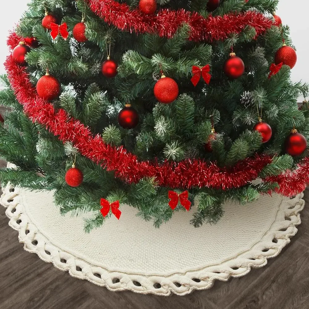 Mr. Pen Christmas Tree Skirt - 36 Inch Knitted Xmas Tree Skirt